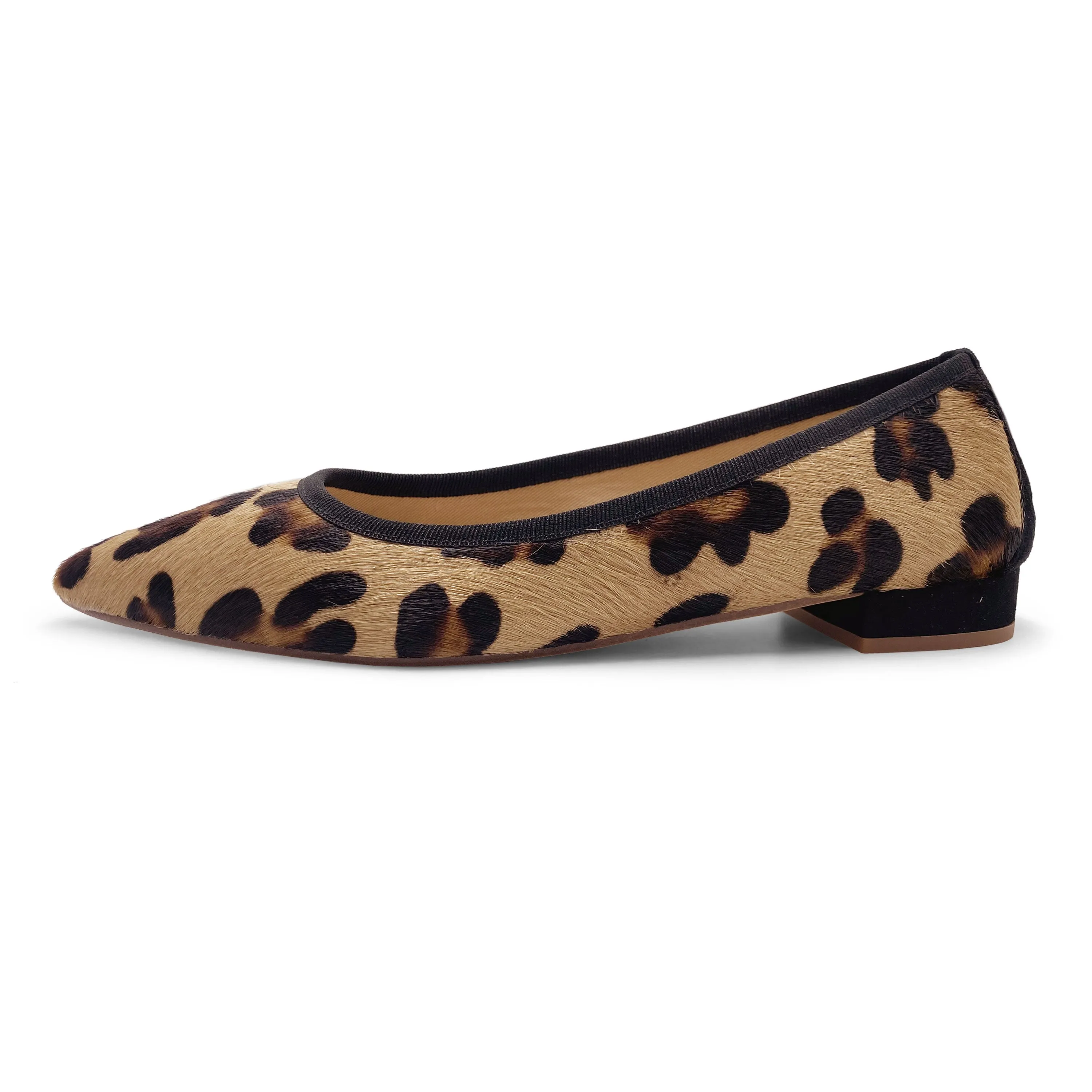 Leopard spotted calf hair pointed toe ballet flats