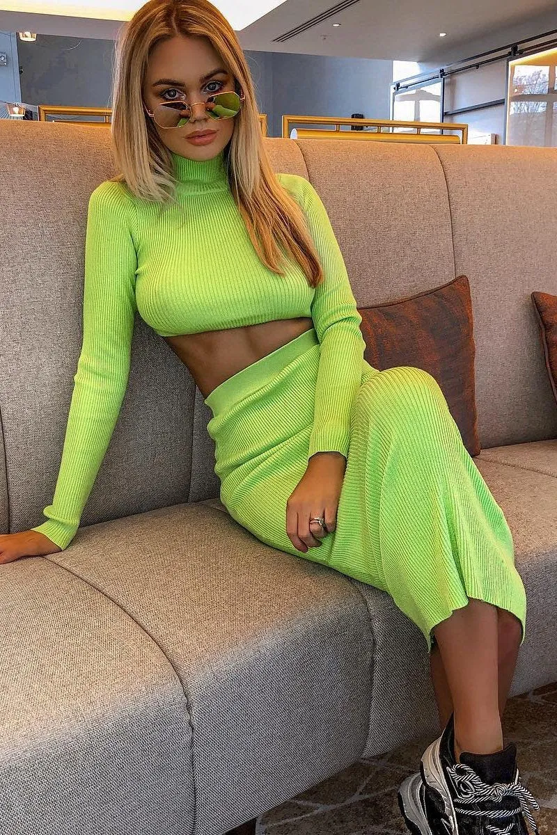 Lime Rib Knitted Midi Skirt - Kloey