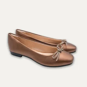 Lucia Metallic Bronze Bow Ballet Flats