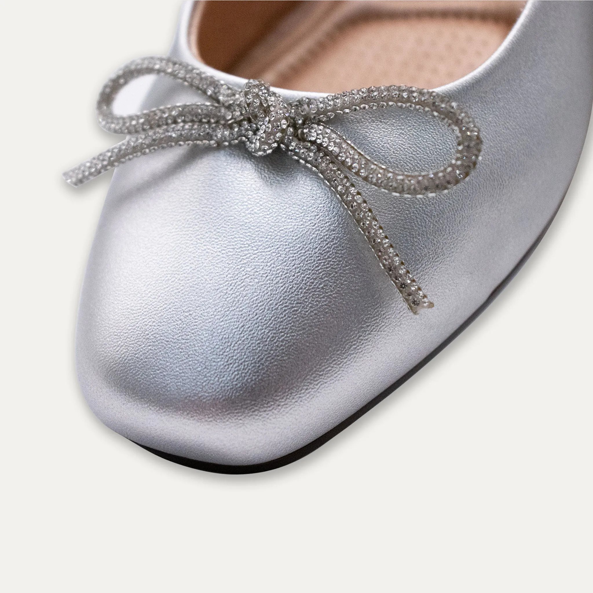 Lucia Metallic Silver Bow Ballet Flats