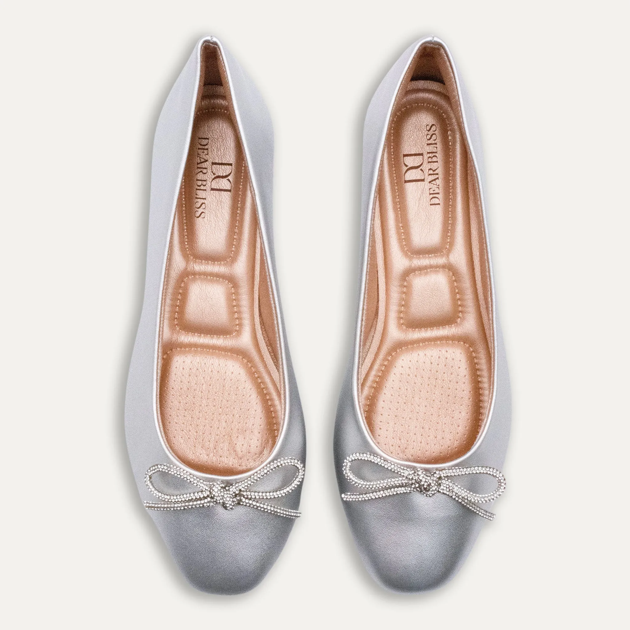 Lucia Metallic Silver Bow Ballet Flats