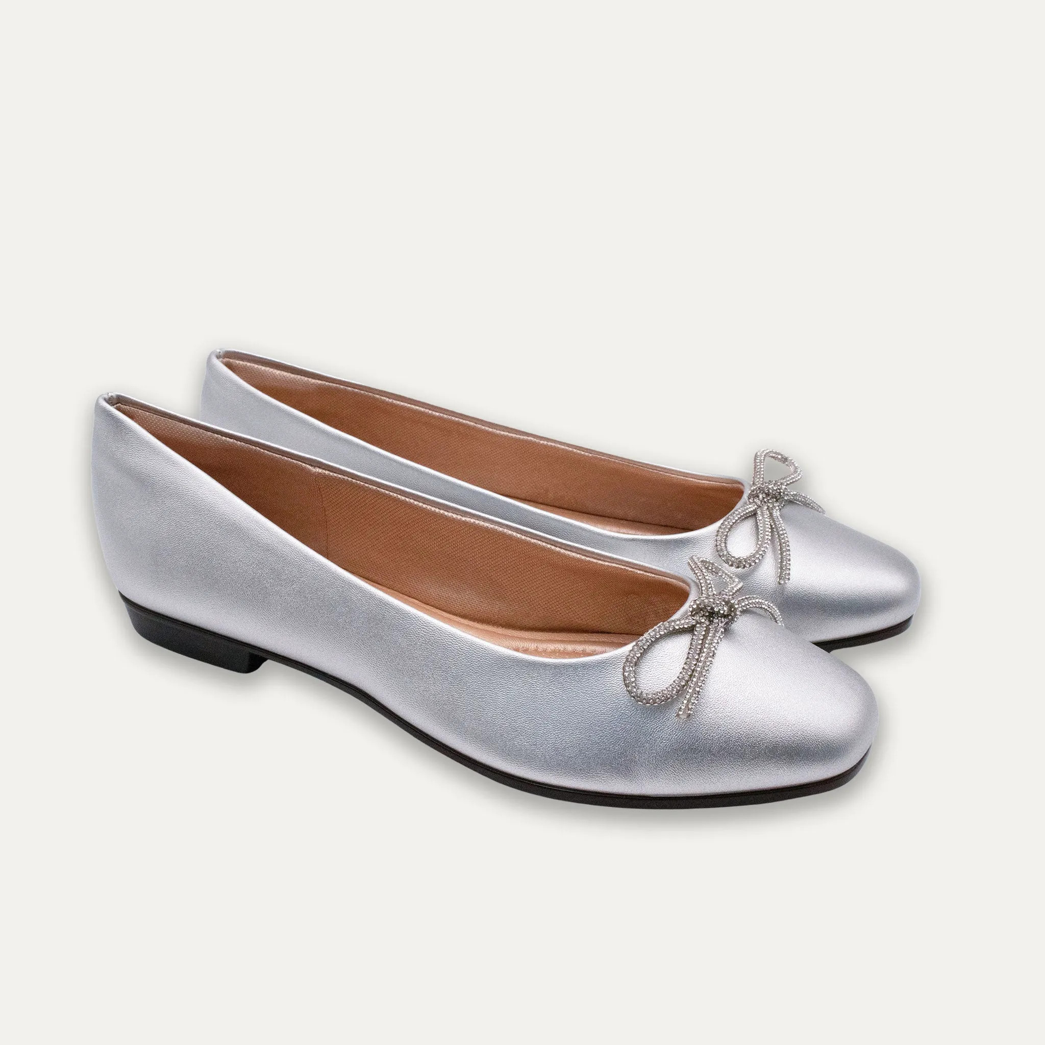 Lucia Metallic Silver Bow Ballet Flats