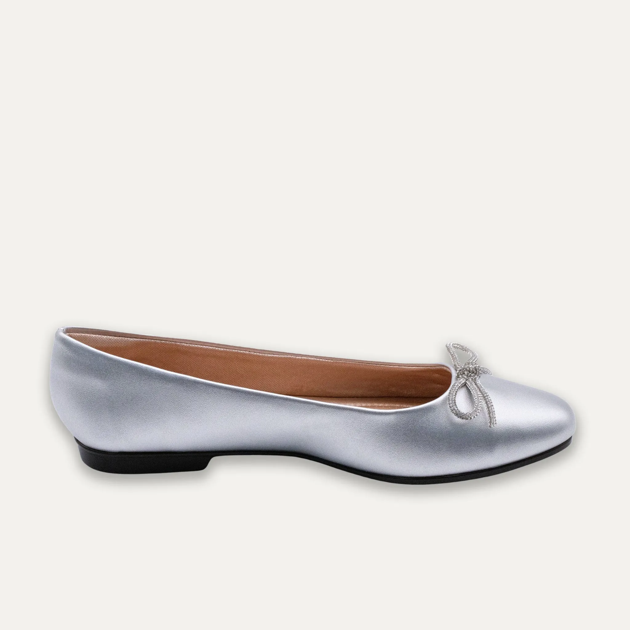 Lucia Metallic Silver Bow Ballet Flats