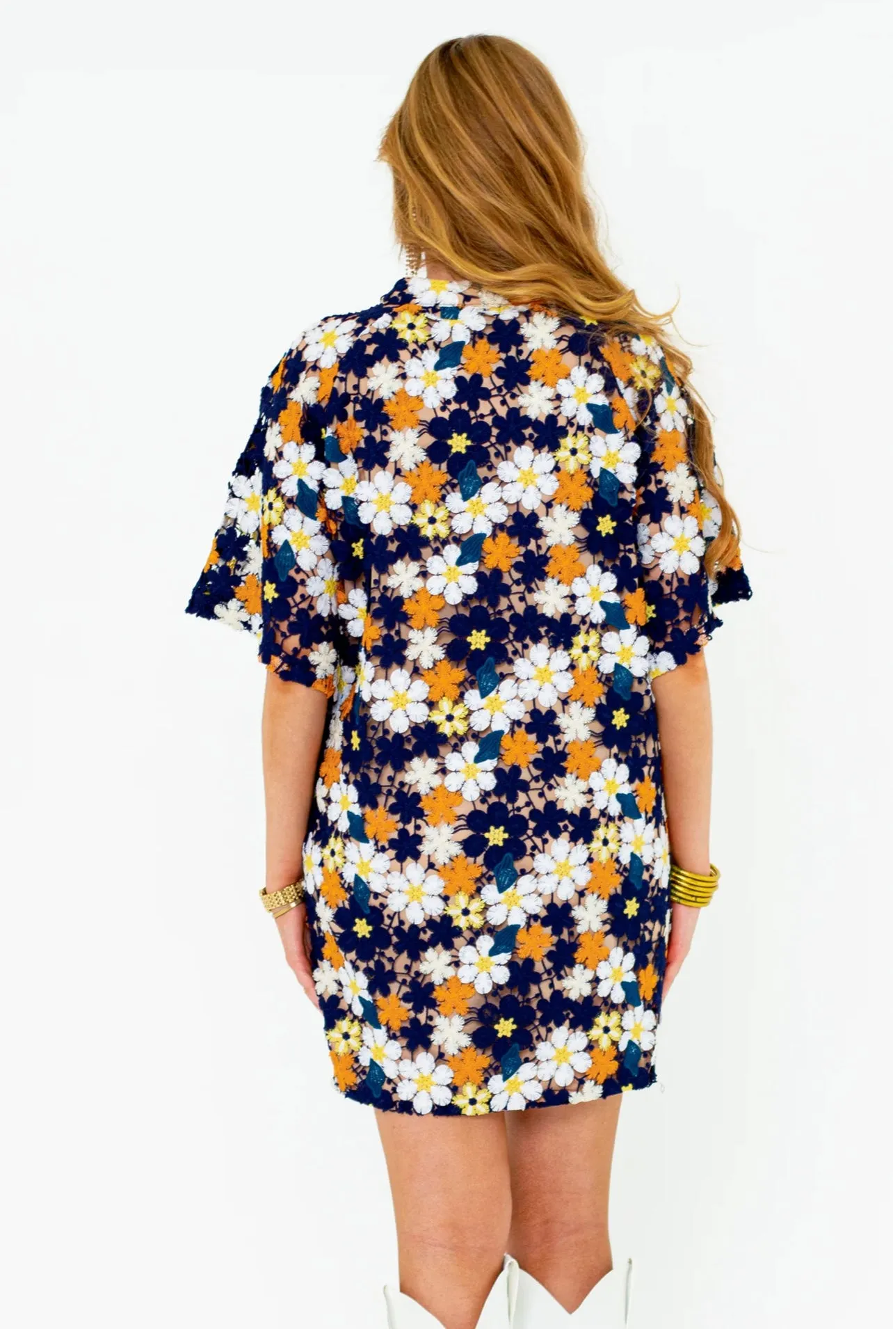 Lulu Short Sleeve Mini Caftan - Navy Blue