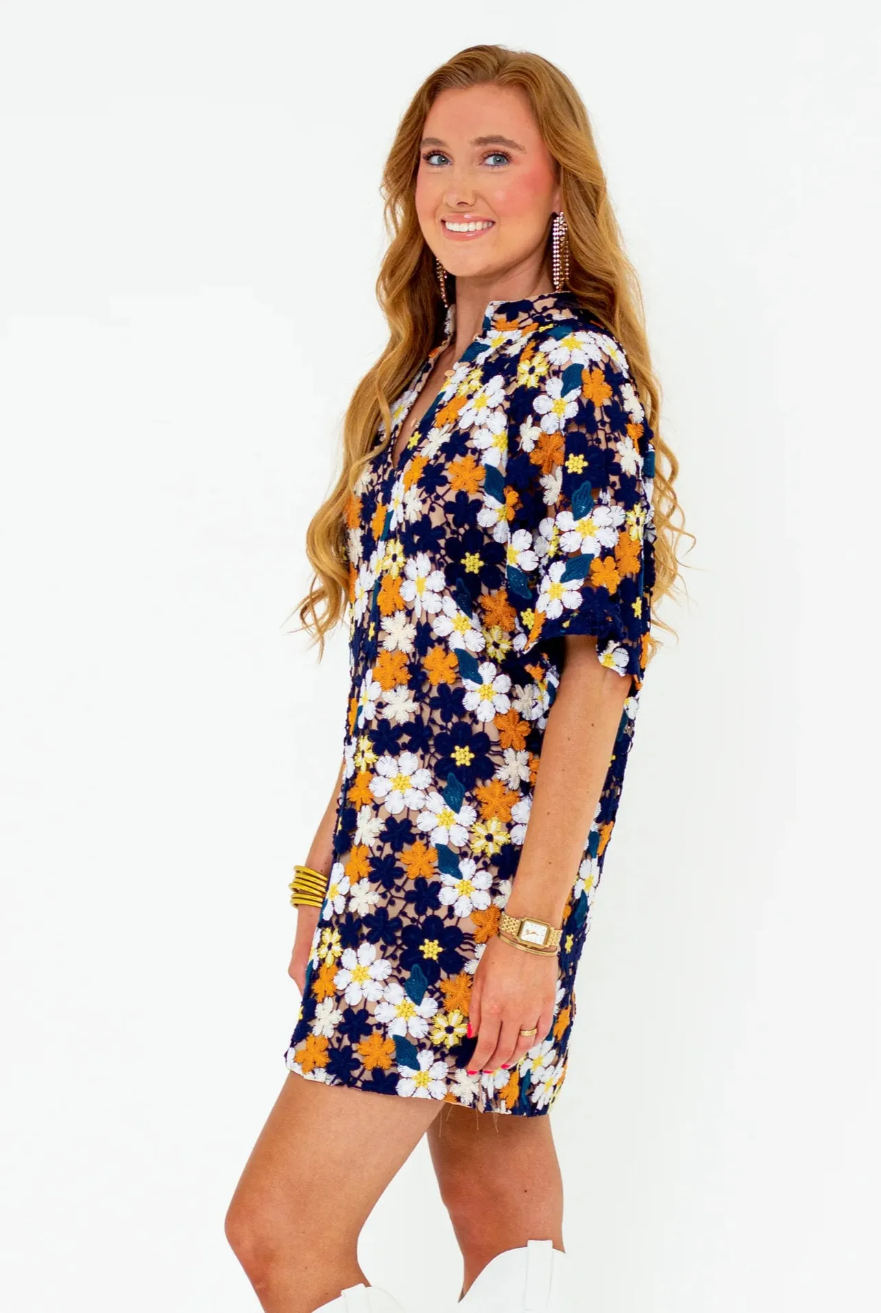 Lulu Short Sleeve Mini Caftan - Navy Blue