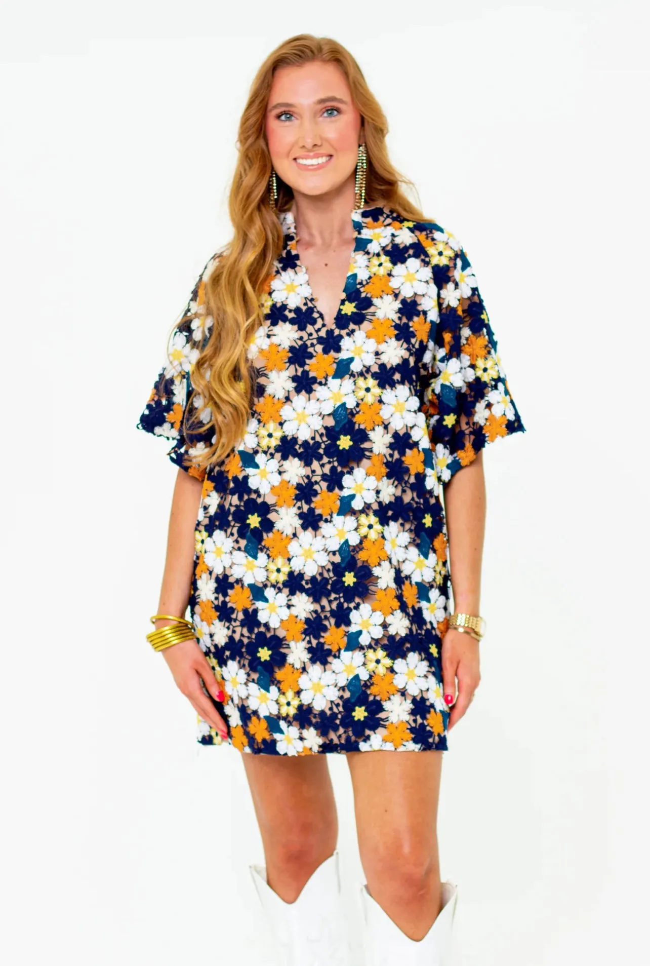 Lulu Short Sleeve Mini Caftan - Navy Blue