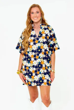 Lulu Short Sleeve Mini Caftan - Navy Blue