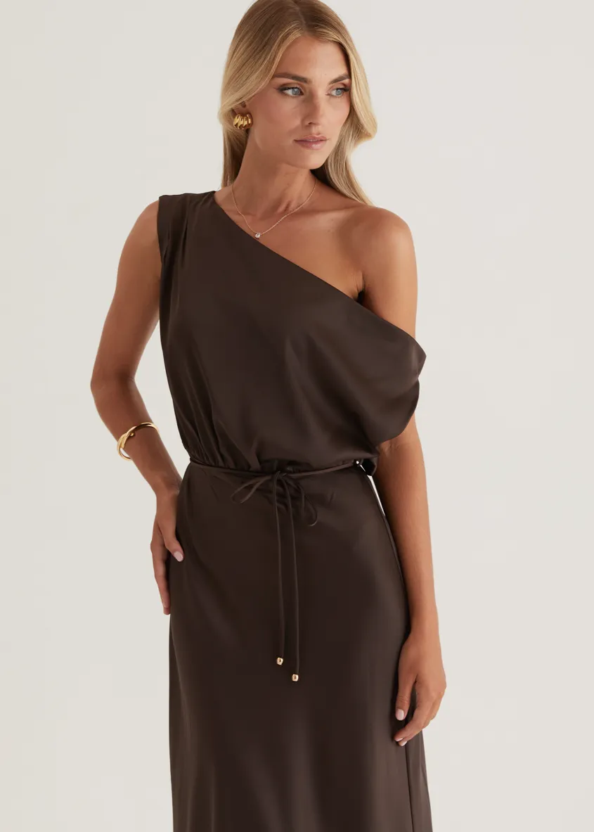 Marisa Drop Shoulder Midi Dress - Chocolate