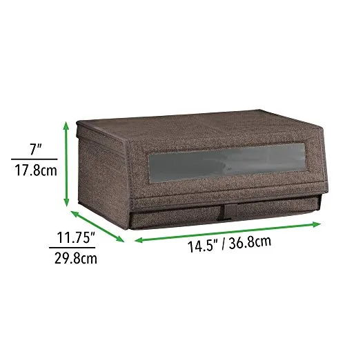 mDesign Fabric Large Storage Box Bin with Clear Window, Hinged Lid - Holder for Men's and Women's Dress Shoes, Boots, Pumps, Sandals, Flats - Modern Closet Organizer Solution, 4 Pack - Espresso Brown