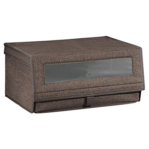 mDesign Fabric Large Storage Box Bin with Clear Window, Hinged Lid - Holder for Men's and Women's Dress Shoes, Boots, Pumps, Sandals, Flats - Modern Closet Organizer Solution, 4 Pack - Espresso Brown