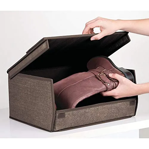 mDesign Fabric Large Storage Box Bin with Clear Window, Hinged Lid - Holder for Men's and Women's Dress Shoes, Boots, Pumps, Sandals, Flats - Modern Closet Organizer Solution, 4 Pack - Espresso Brown