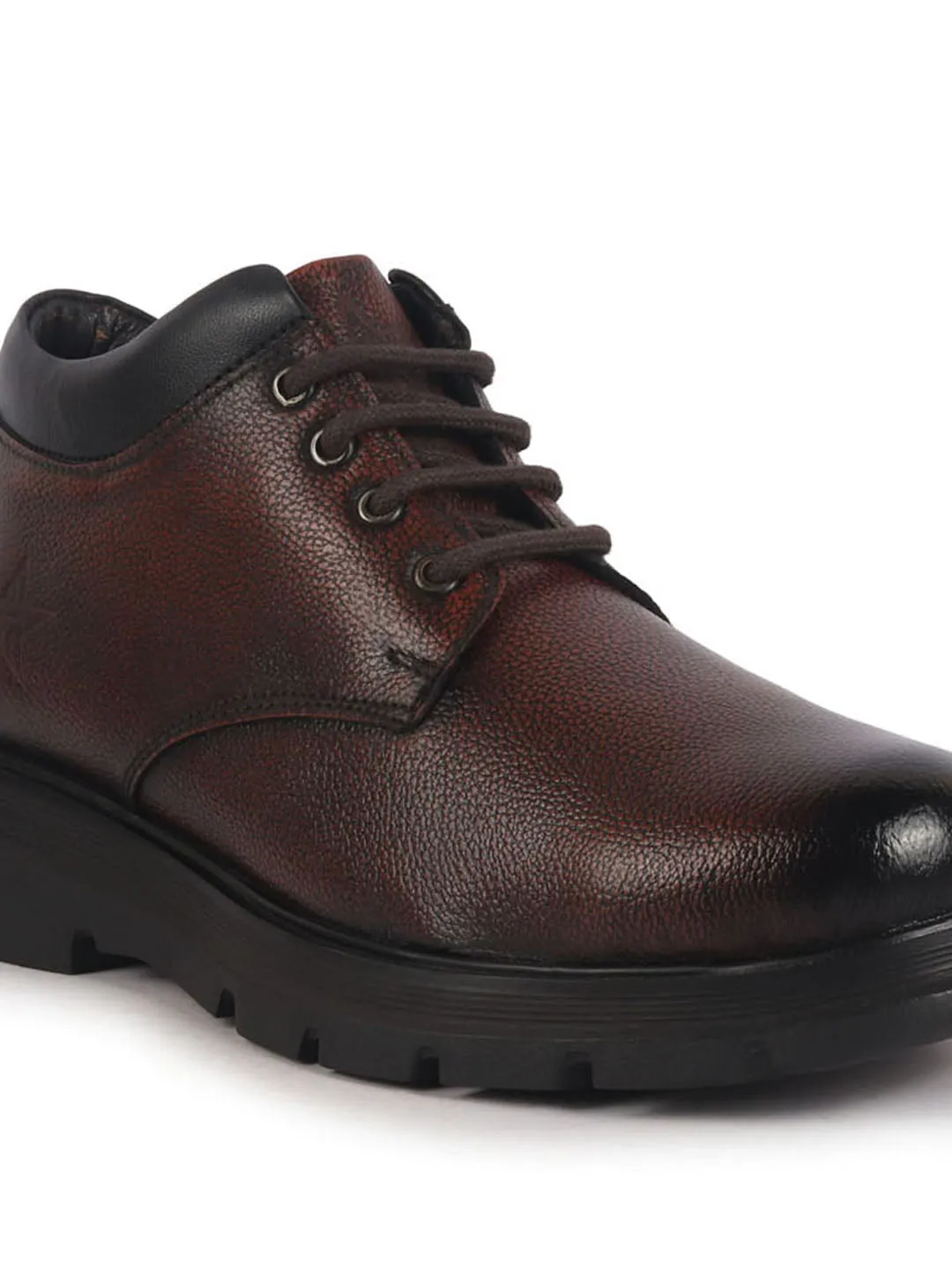 Men Brown Genuine Leather Lace Up Uniform Low Top Boots|Casual and Work Wear|Comfortable and Soft Cushion|Heavy Duty Shoes