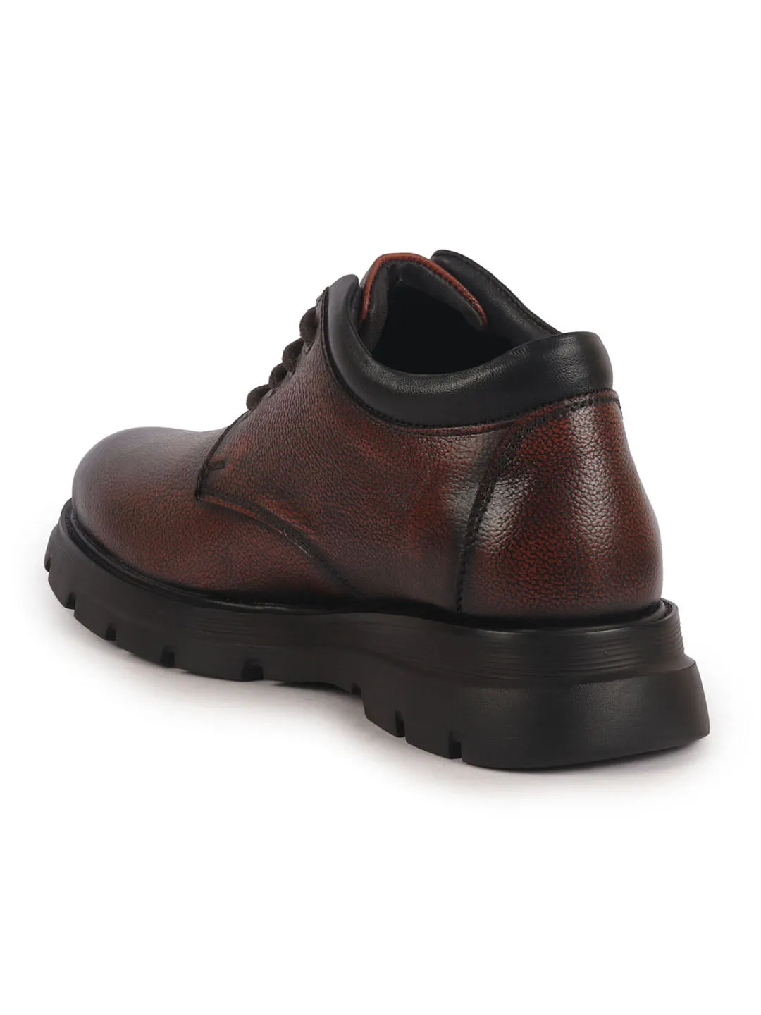 Men Brown Genuine Leather Lace Up Uniform Low Top Boots|Casual and Work Wear|Comfortable and Soft Cushion|Heavy Duty Shoes