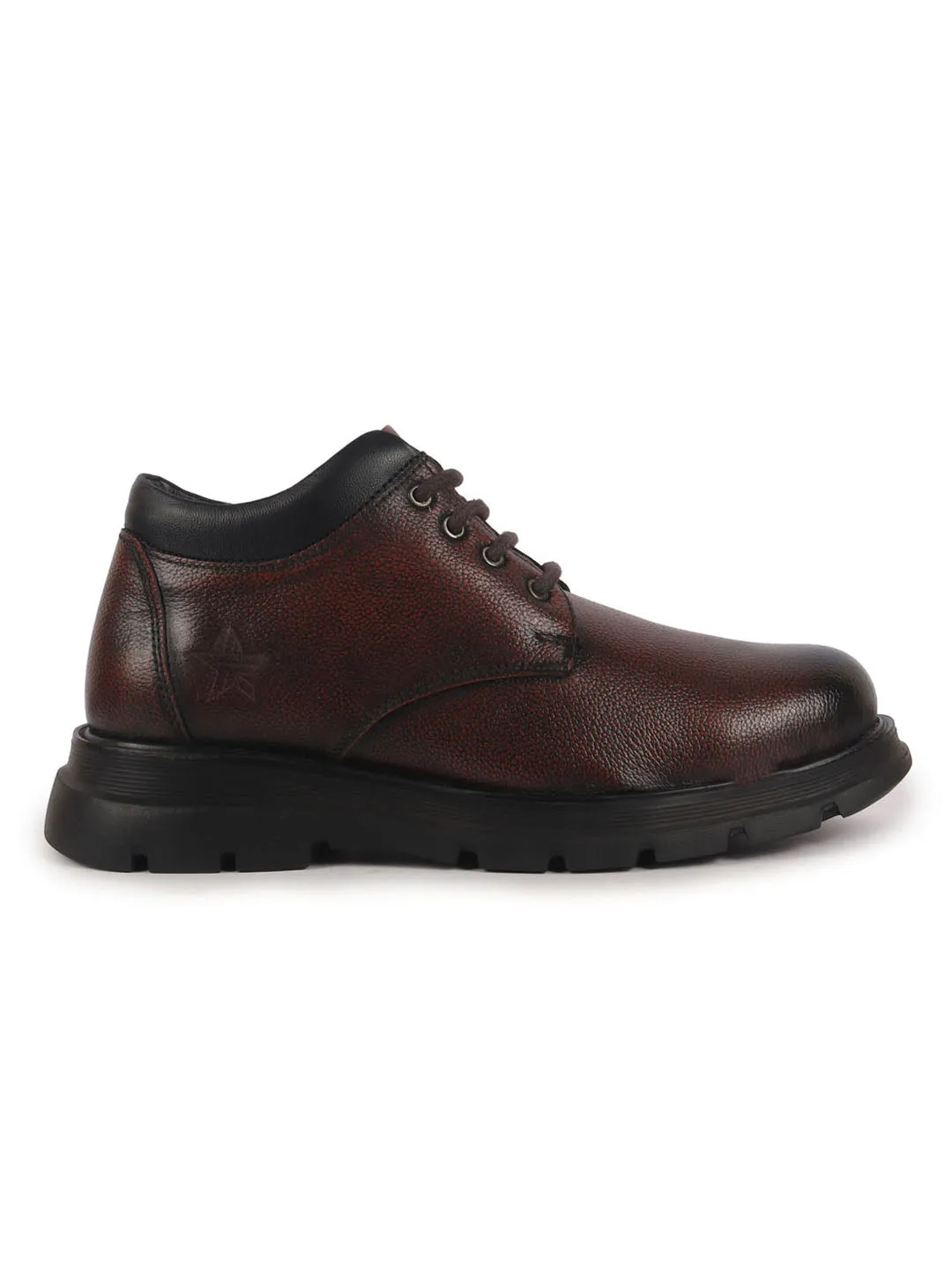 Men Brown Genuine Leather Lace Up Uniform Low Top Boots|Casual and Work Wear|Comfortable and Soft Cushion|Heavy Duty Shoes