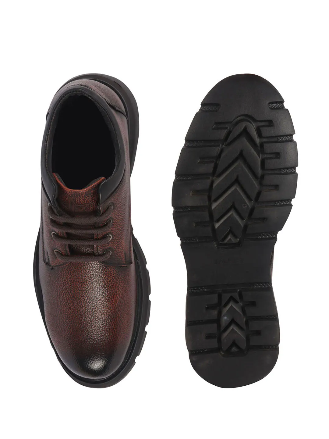 Men Brown Genuine Leather Lace Up Uniform Low Top Boots|Casual and Work Wear|Comfortable and Soft Cushion|Heavy Duty Shoes
