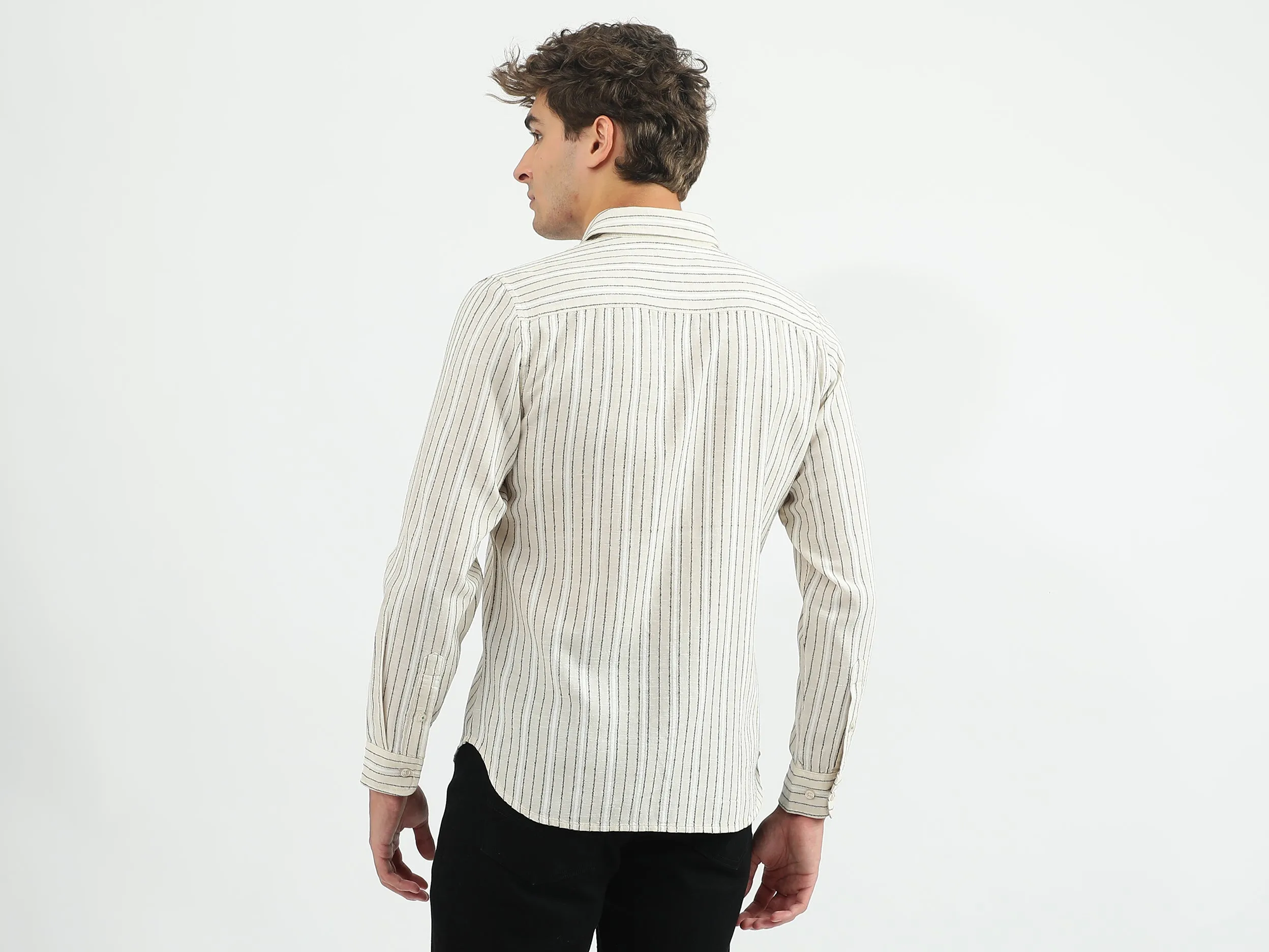 Men Striped Spread Collar Shirt