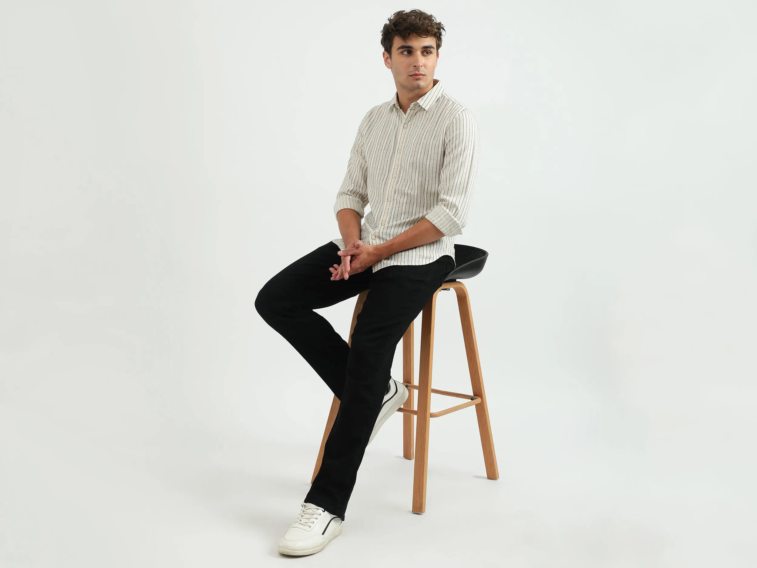Men Striped Spread Collar Shirt