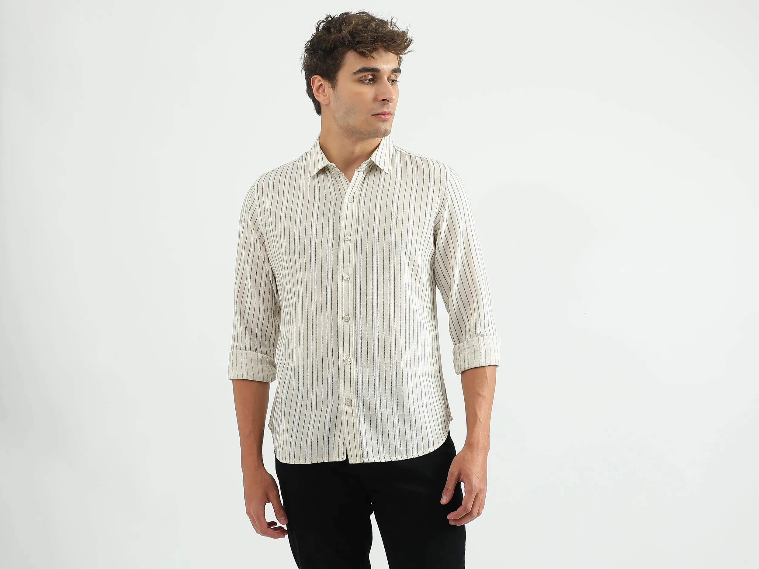Men Striped Spread Collar Shirt