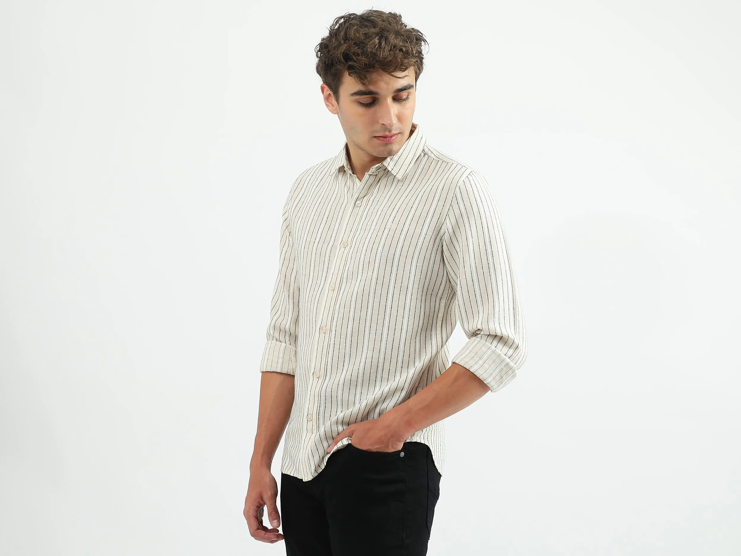 Men Striped Spread Collar Shirt