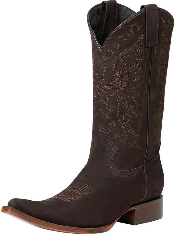 Men's Classic Nubuck Leather Cowboy Boots 'El General' Coffee 122469