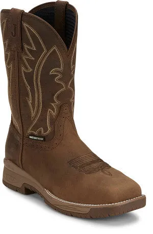 Men's Justin Nitred Taupe Cowhide Waterproof Soft Toe Work Boot - CR3211