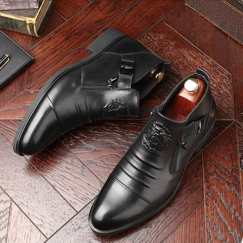 Men's Leather Ankle Boots with Double Side Zipper and Pointed Toe（50% OFF）