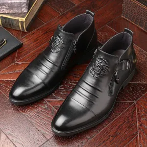 Men's Leather Ankle Boots with Double Side Zipper and Pointed Toe（50% OFF）