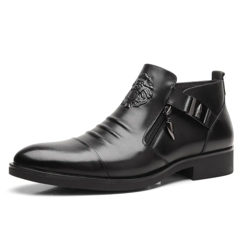 Men's Leather Ankle Boots with Double Side Zipper and Pointed Toe（50% OFF）