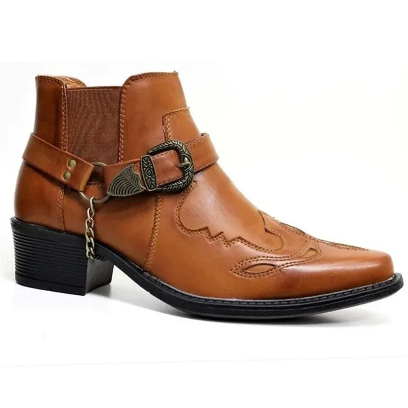 Men's leather cowboy motorcycle boots - Gillis