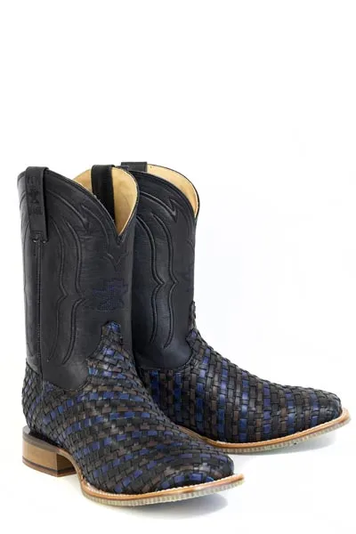 Men's Tin Haul Black 'n Blue Boots With Fear Factor Sole Handmade