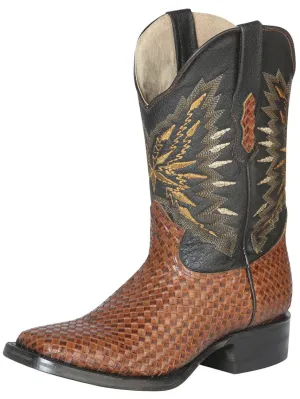 Men's Woven Leather Classic Western Cowboy Boots 'El General' Shedron 126238