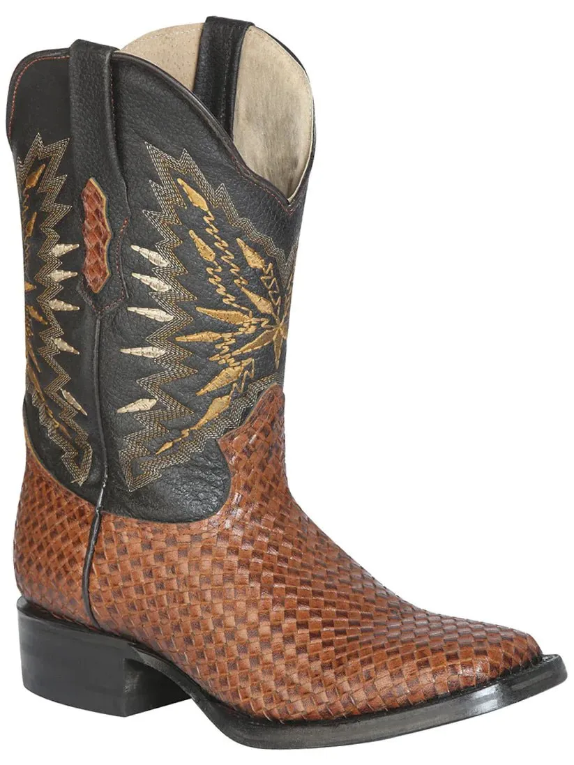 Men's Woven Leather Classic Western Cowboy Boots 'El General' Shedron 126238