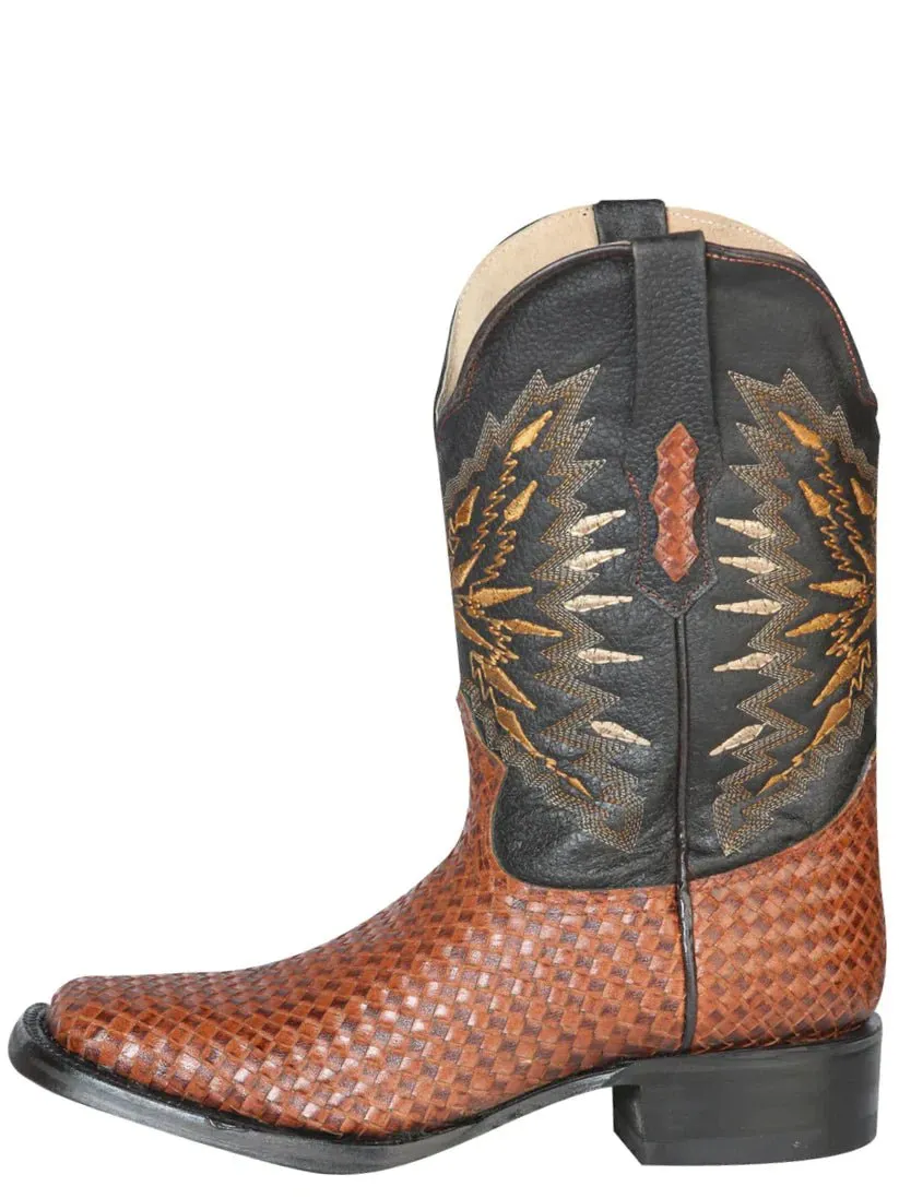 Men's Woven Leather Classic Western Cowboy Boots 'El General' Shedron 126238