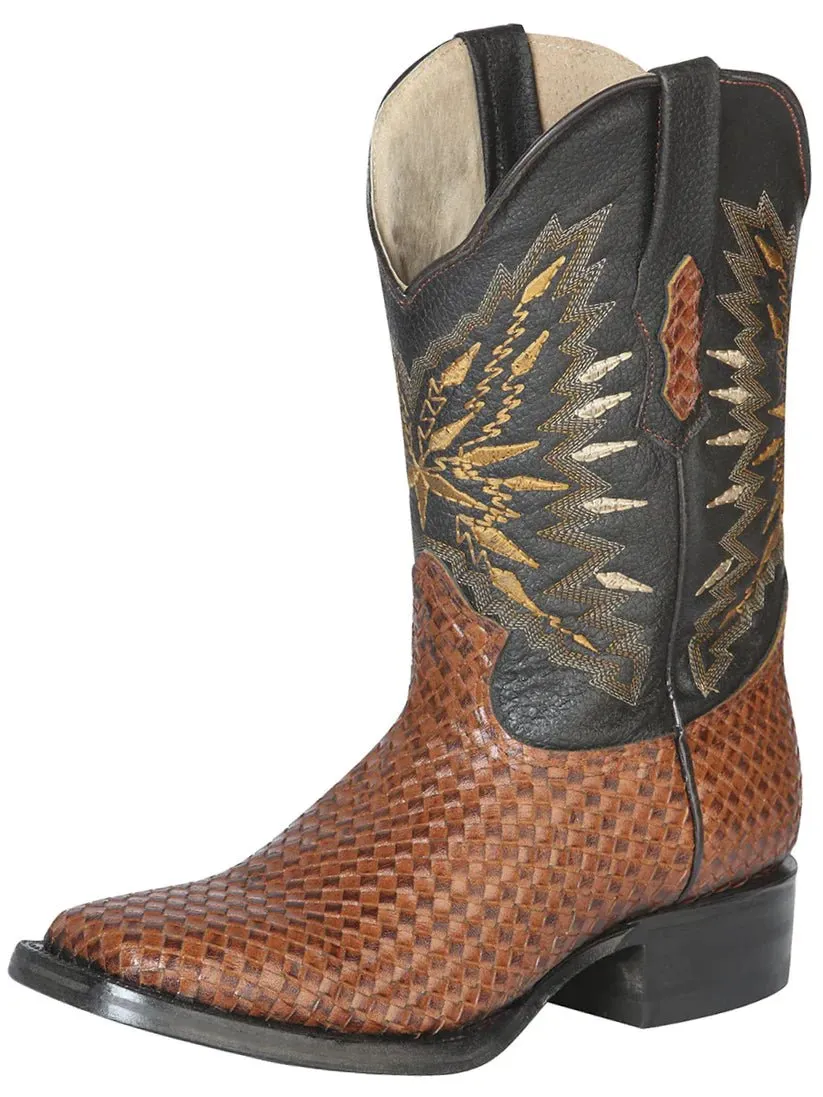 Men's Woven Leather Classic Western Cowboy Boots 'El General' Shedron 126238