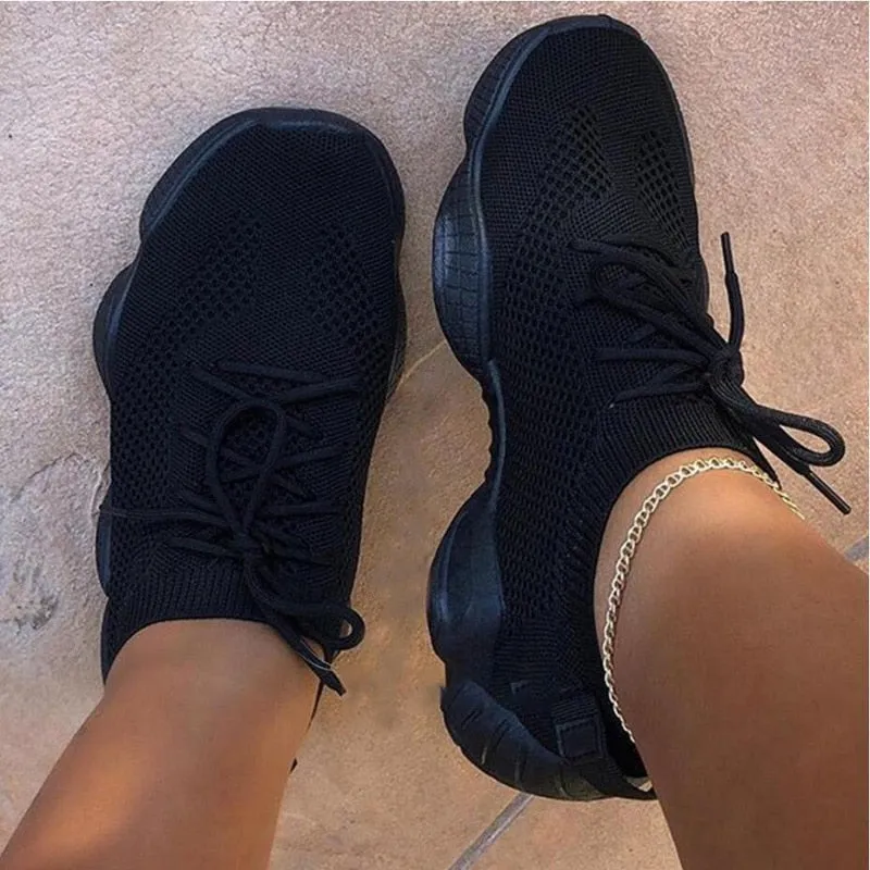 Mesh Flats Shoes Woman Lace Up Breathable Casual Female Shoe