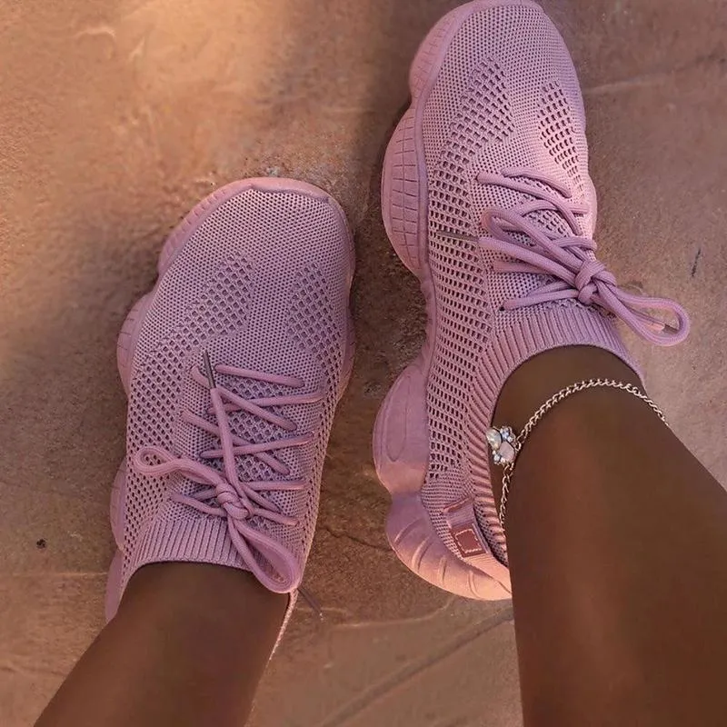 Mesh Flats Shoes Woman Lace Up Breathable Casual Female Shoe