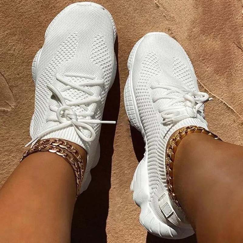 Mesh Flats Shoes Woman Lace Up Breathable Casual Female Shoe