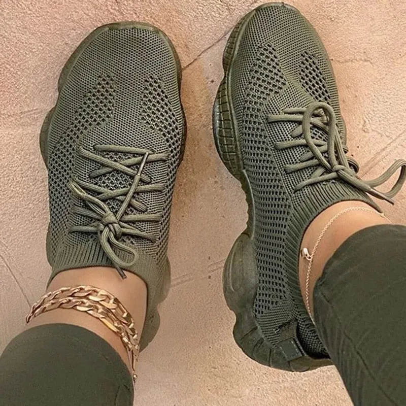 Mesh Flats Shoes Woman Lace Up Breathable Casual Female Shoe