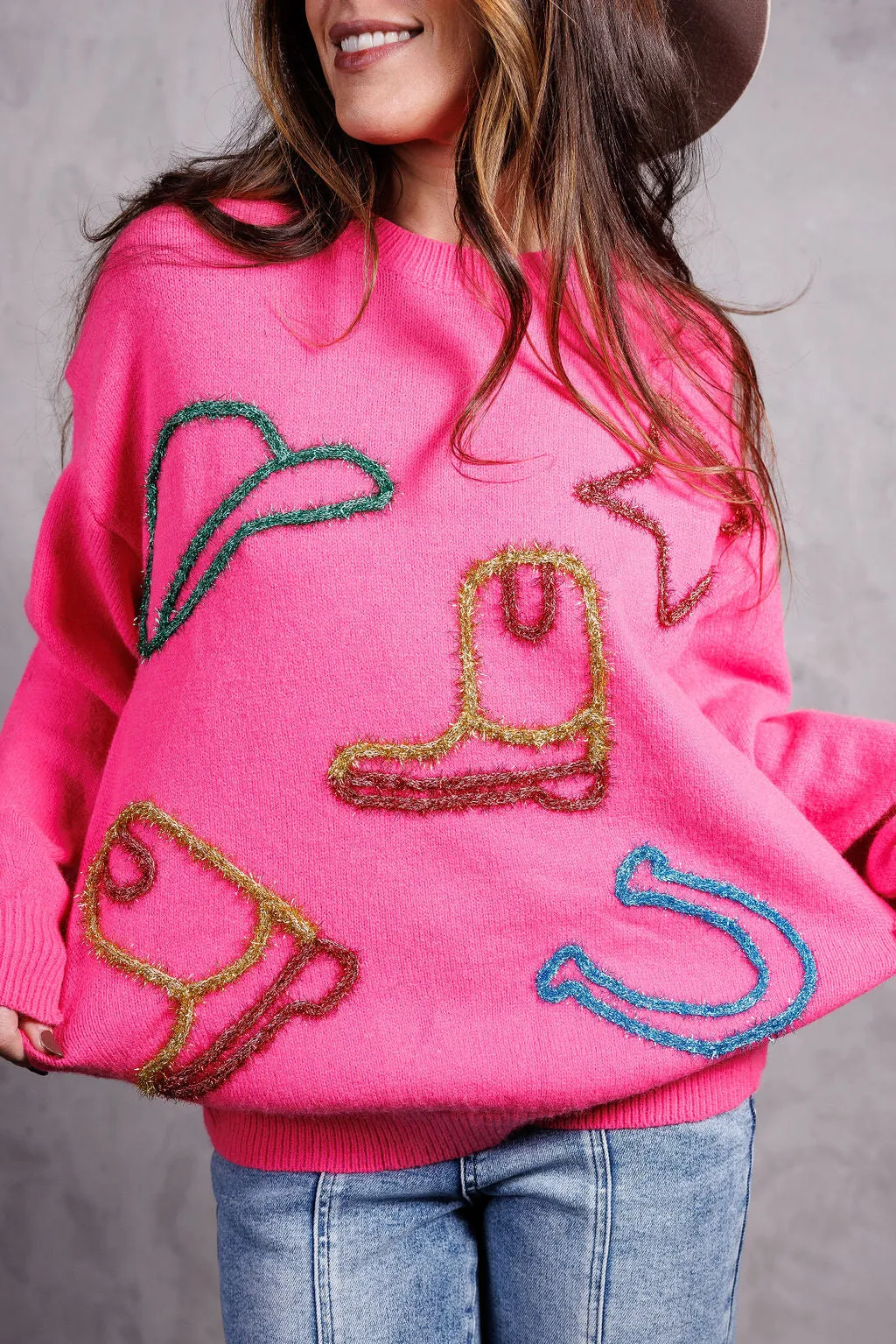 Metallic Yarn Star Cowboy Pullover Sweater