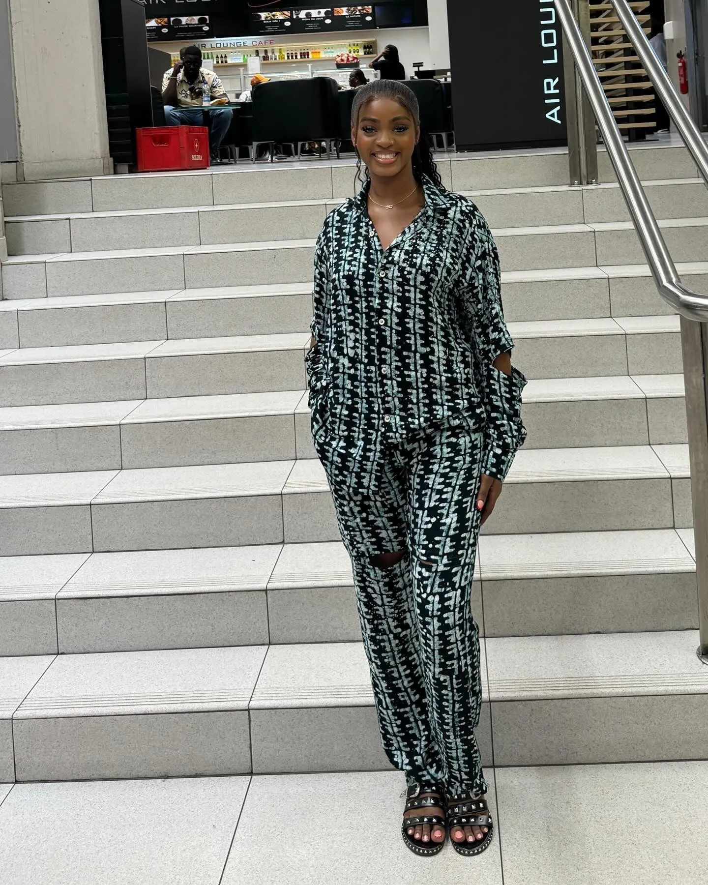 Modern African-Inspired Printed Two-Piece Shirt and Trousers Set