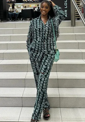 Modern African-Inspired Printed Two-Piece Shirt and Trousers Set