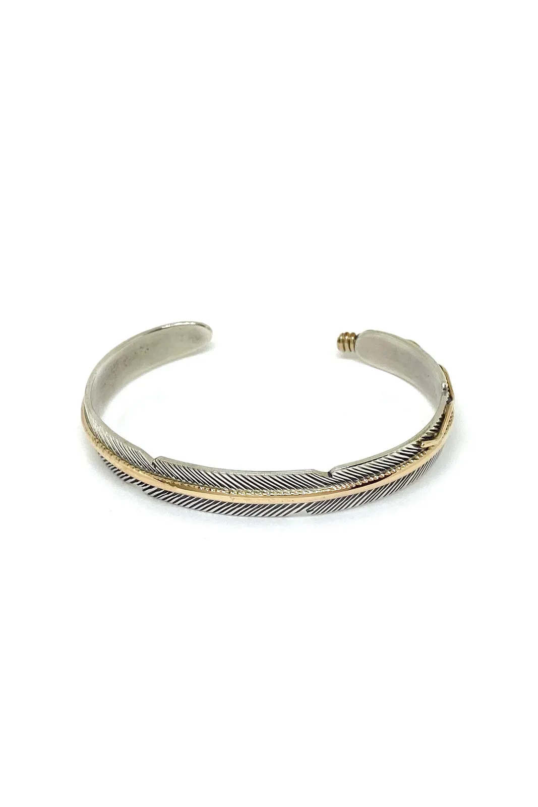 Narrow Navajo Feather Sterling Silver and Gold Cuff Bracelet