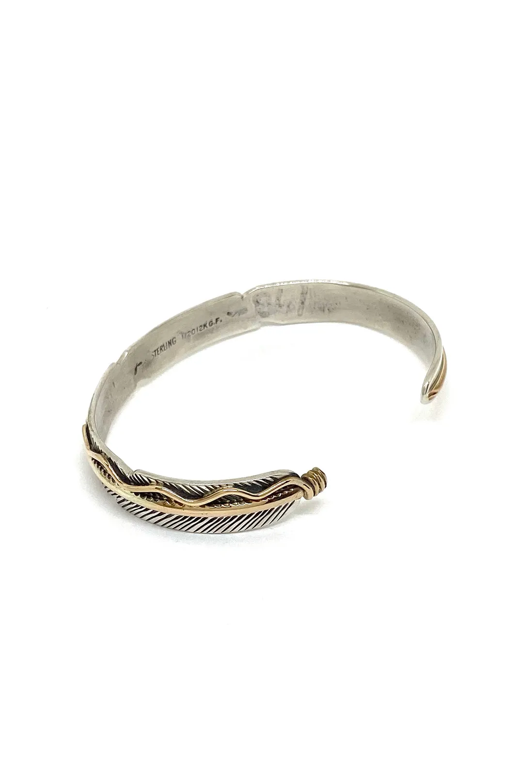 Narrow Navajo Feather Sterling Silver and Gold Cuff Bracelet
