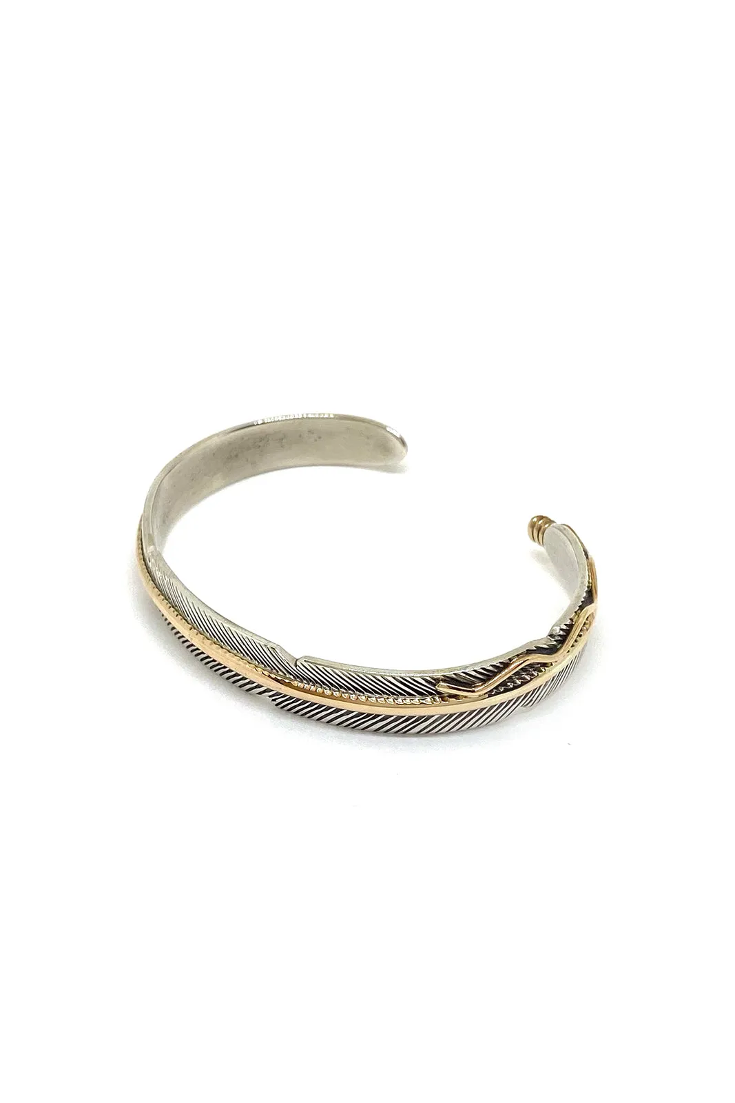 Narrow Navajo Feather Sterling Silver and Gold Cuff Bracelet