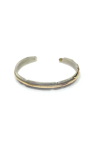 Narrow Navajo Feather Sterling Silver and Gold Cuff Bracelet