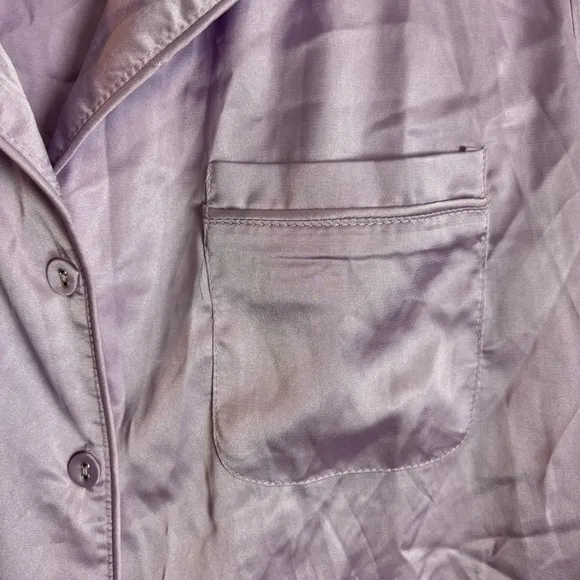 NEW Nasty Gal Satin Feather Pajama Shirt &amp; Pants Set Lilac Purple Size US 6 NWT