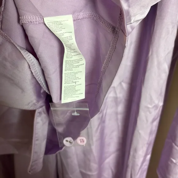 NEW Nasty Gal Satin Feather Pajama Shirt &amp; Pants Set Lilac Purple Size US 6 NWT
