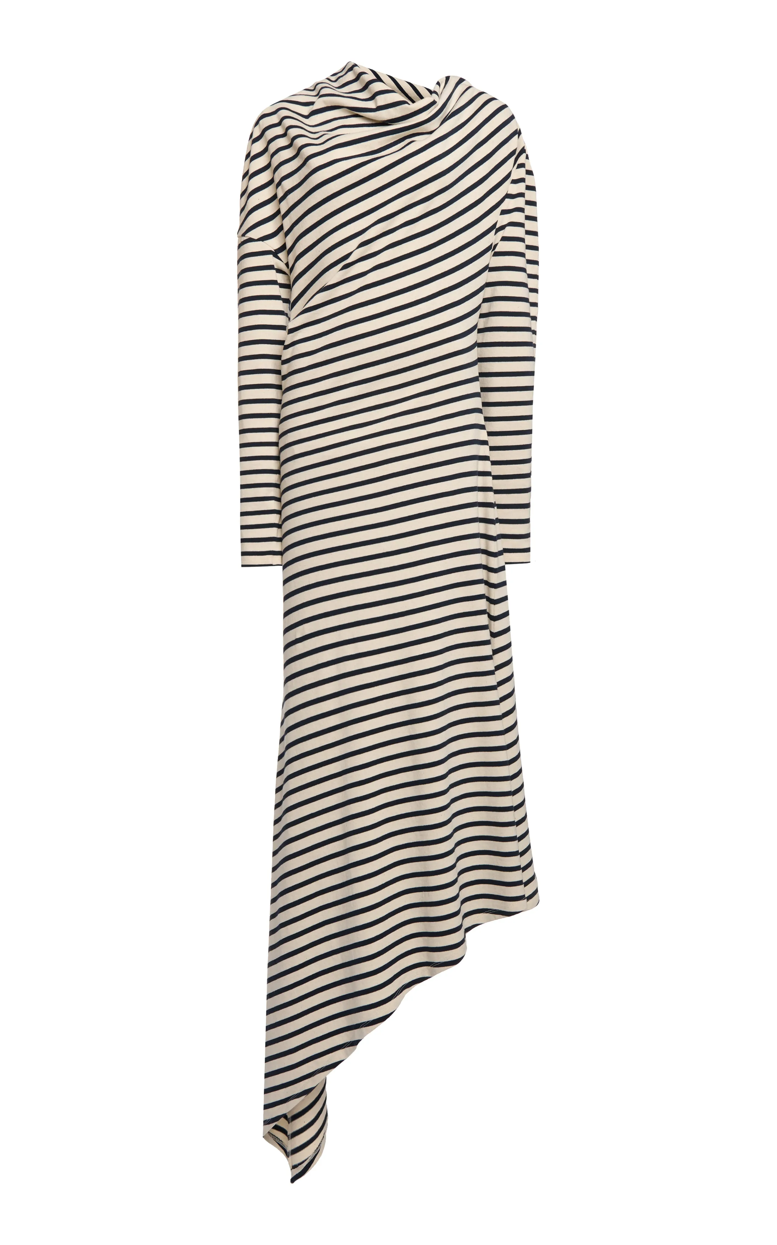 Off Shoulder Asymmetric Dress White Navy Stripe