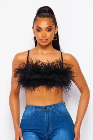 Ostrich Feather Crop Tank - Black -