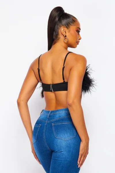 Ostrich Feather Crop Tank - Black -